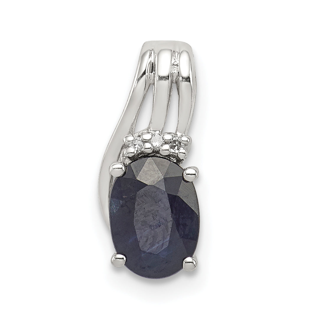 Sterlingsilber Rhodiniert Diamant & Saphir Oval Anhänger