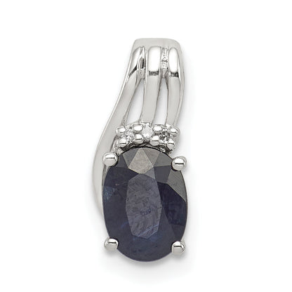Sterlingsilber Rhodiniert Diamant & Saphir Oval Anhänger