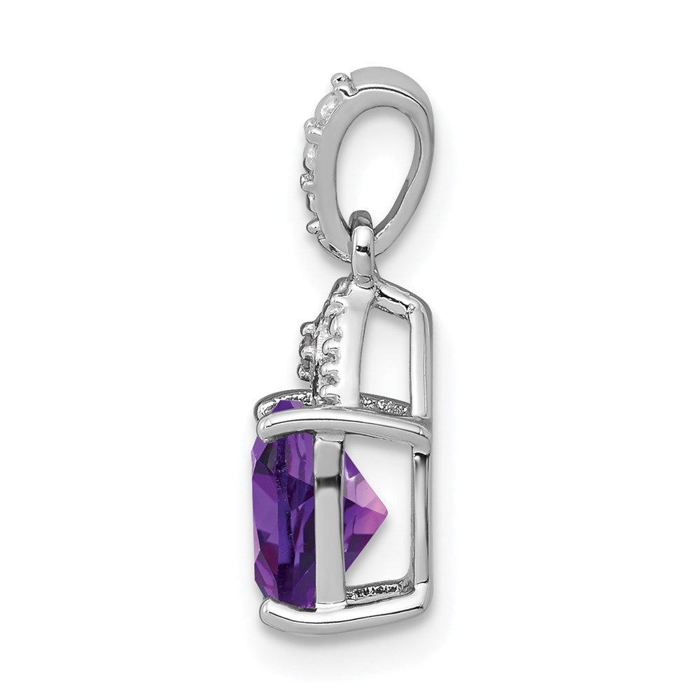 Sterlingsilber Rhodiniert Diamant und Amethyst Kissen Anhänger