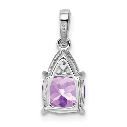 Sterlingsilber Rhodiniert Diamant und Amethyst Kissen Anhänger