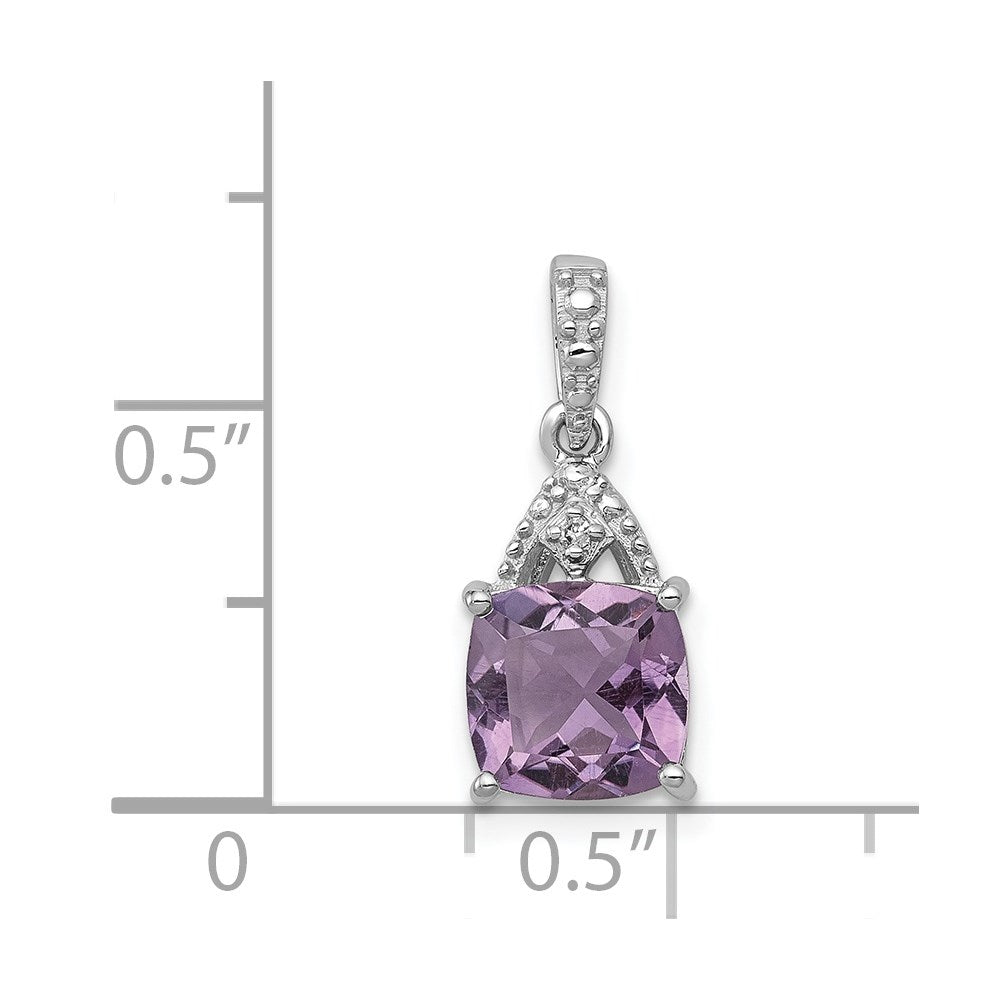 Sterlingsilber Rhodiniert Diamant und Amethyst Kissen Anhänger