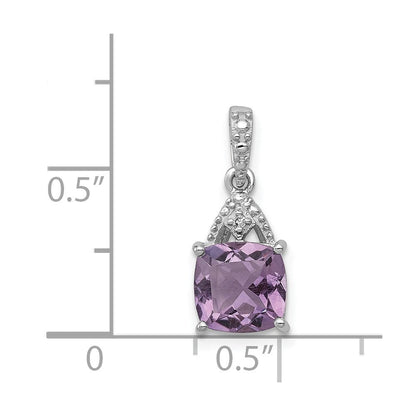 Sterlingsilber Rhodiniert Diamant und Amethyst Kissen Anhänger