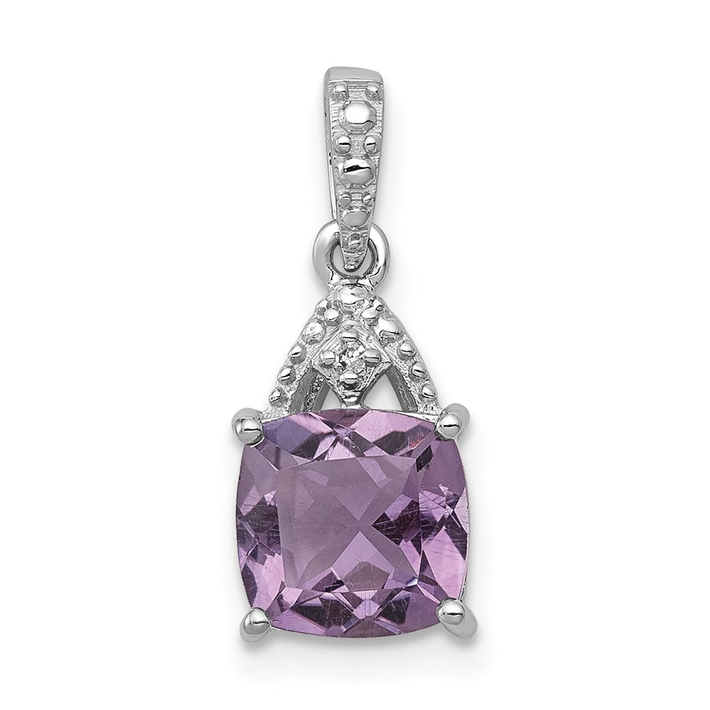 Sterlingsilber Rhodiniert Diamant und Amethyst Kissen Anhänger