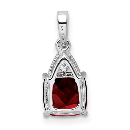 Sterlingsilber Rhodiniert Diamant Granat Kissen Anhänger