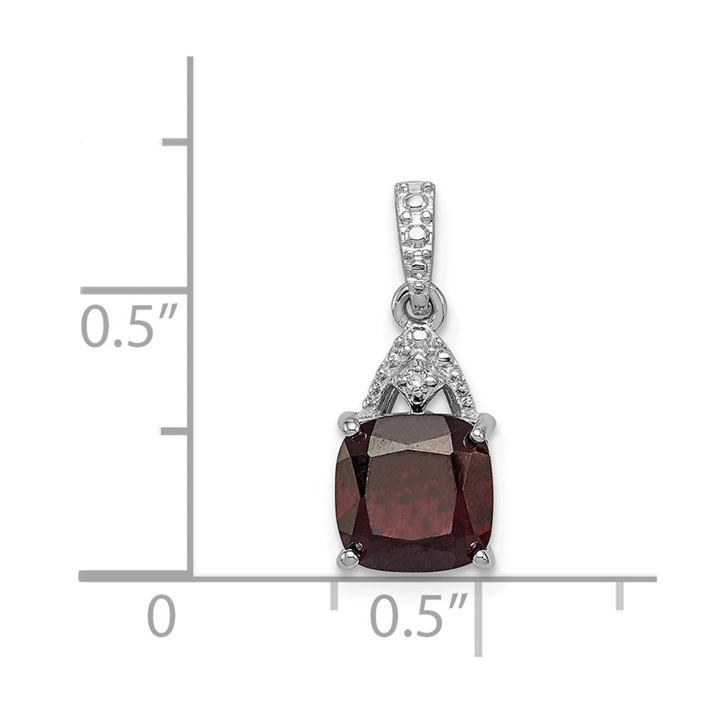 Sterlingsilber Rhodiniert Diamant Granat Kissen Anhänger