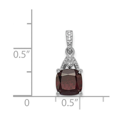 Sterlingsilber Rhodiniert Diamant Granat Kissen Anhänger