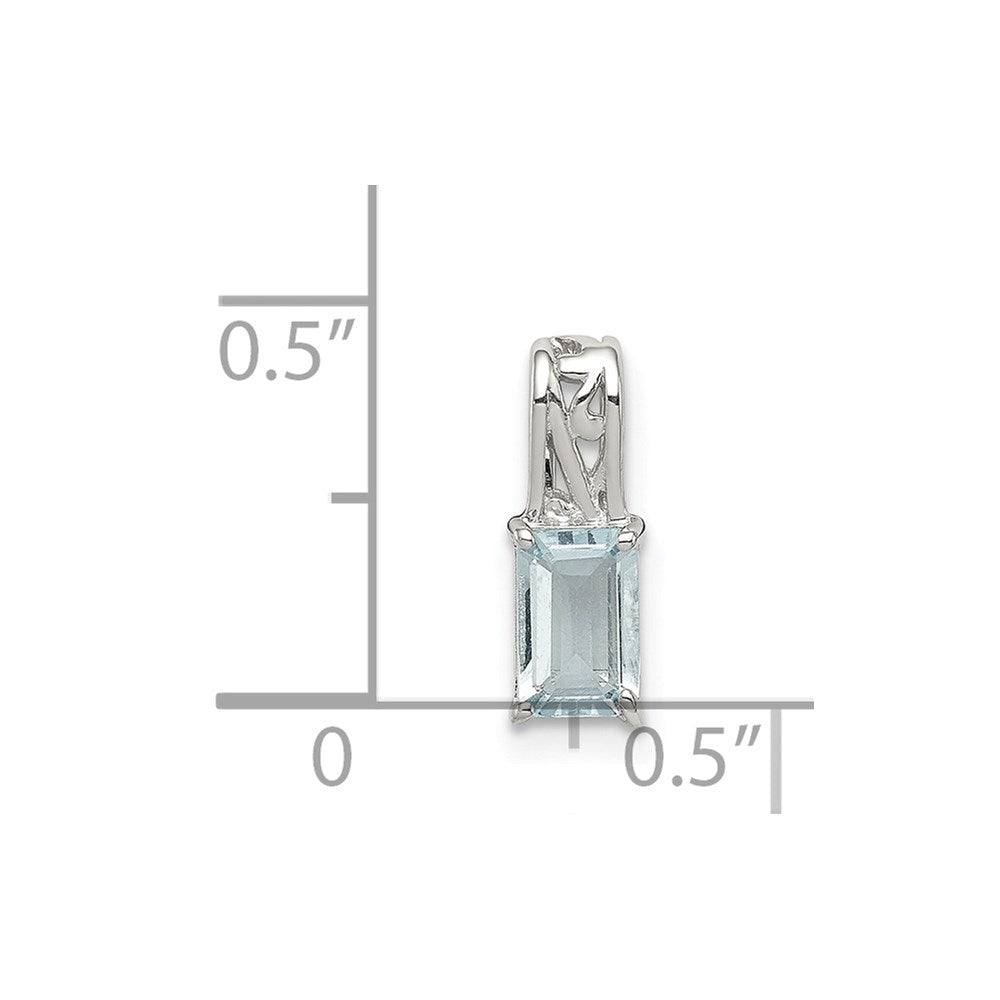 Sterlingsilber Rhodiniert Aquamarin Rechteck Anhänger