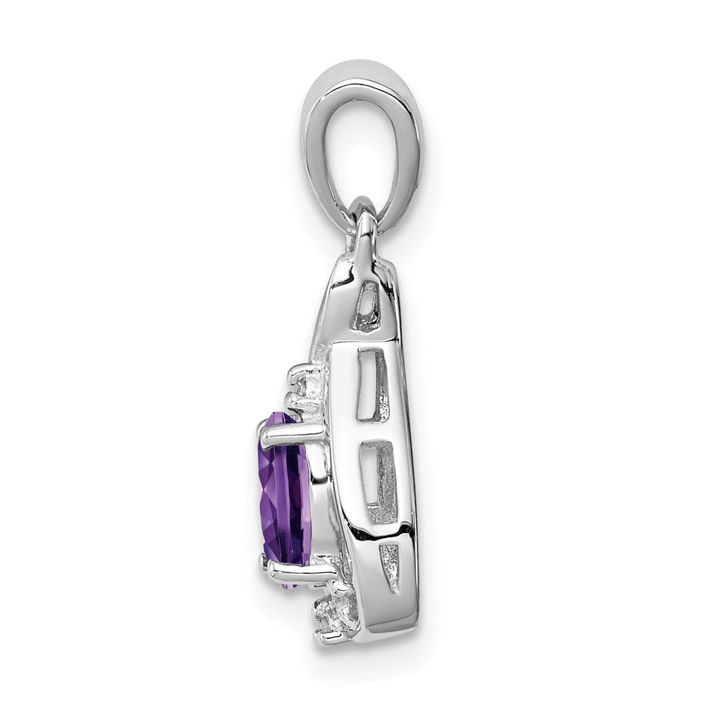 Sterlingsilber Rhodiniert Diamant und Amethyst Oval Anhänger
