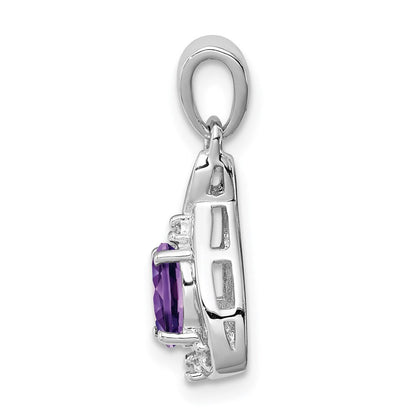 Sterlingsilber Rhodiniert Diamant und Amethyst Oval Anhänger