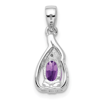 Sterlingsilber Rhodiniert Diamant und Amethyst Oval Anhänger