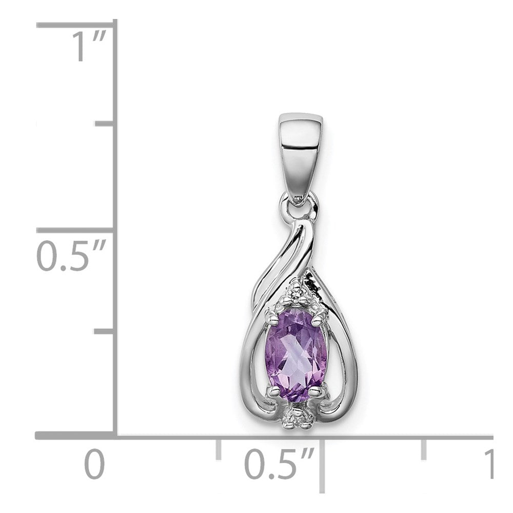 Sterlingsilber Rhodiniert Diamant und Amethyst Oval Anhänger