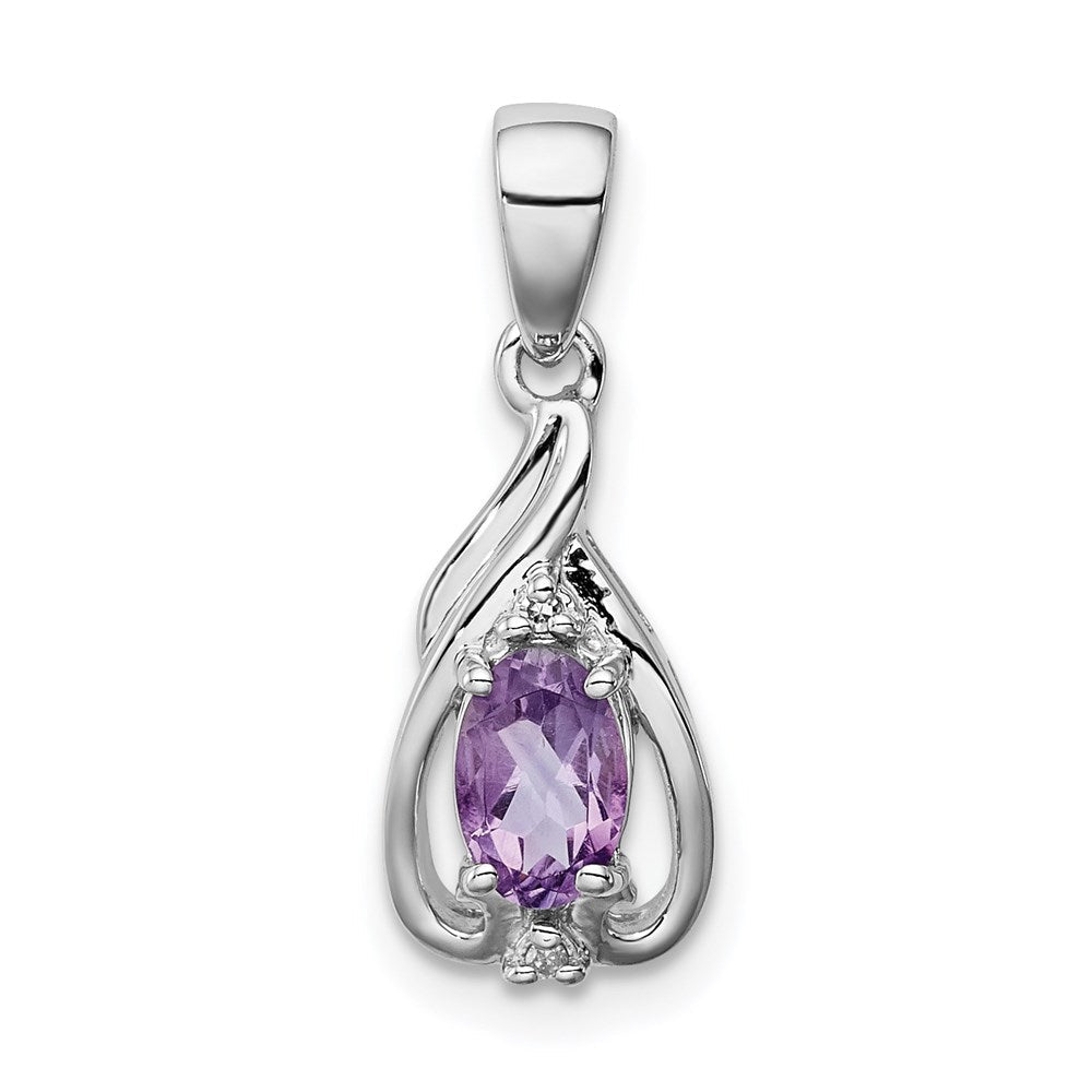 Sterlingsilber Rhodiniert Diamant und Amethyst Oval Anhänger