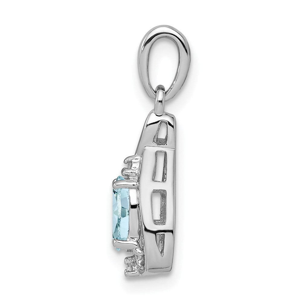 Sterlingsilber Rhodiniert Diamant. & Aquamarin Oval Anhänger