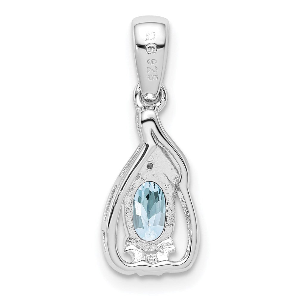 Sterlingsilber Rhodiniert Diamant. & Aquamarin Oval Anhänger