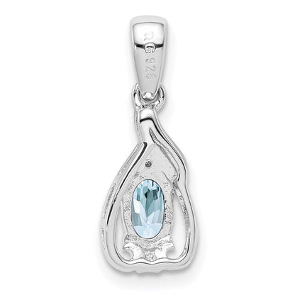 Sterlingsilber Rhodiniert Diamant. & Aquamarin Oval Anhänger
