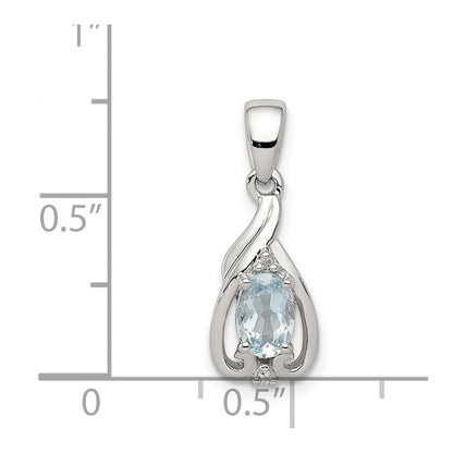 Sterlingsilber Rhodiniert Diamant. & Aquamarin Oval Anhänger