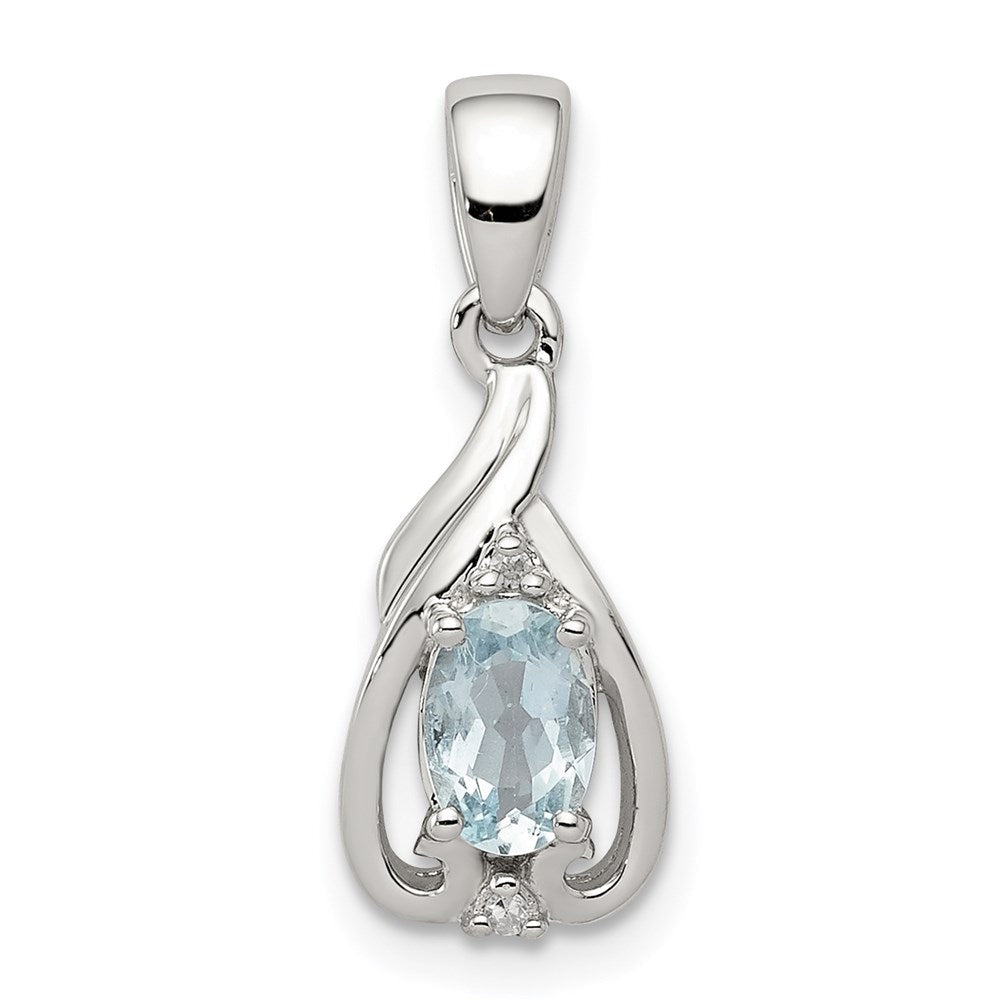 Sterlingsilber Rhodiniert Diamant. & Aquamarin Oval Anhänger
