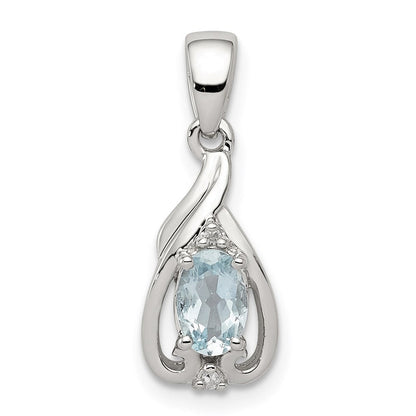 Sterlingsilber Rhodiniert Diamant. & Aquamarin Oval Anhänger