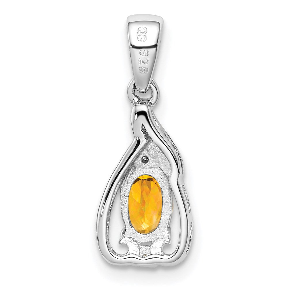 Sterlingsilber Rhodiniert Diamant & Citrin Oval Anhänger