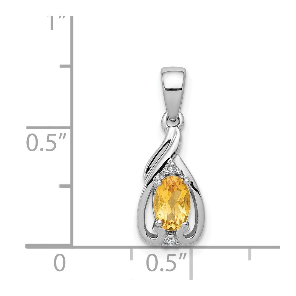 Sterlingsilber Rhodiniert Diamant & Citrin Oval Anhänger