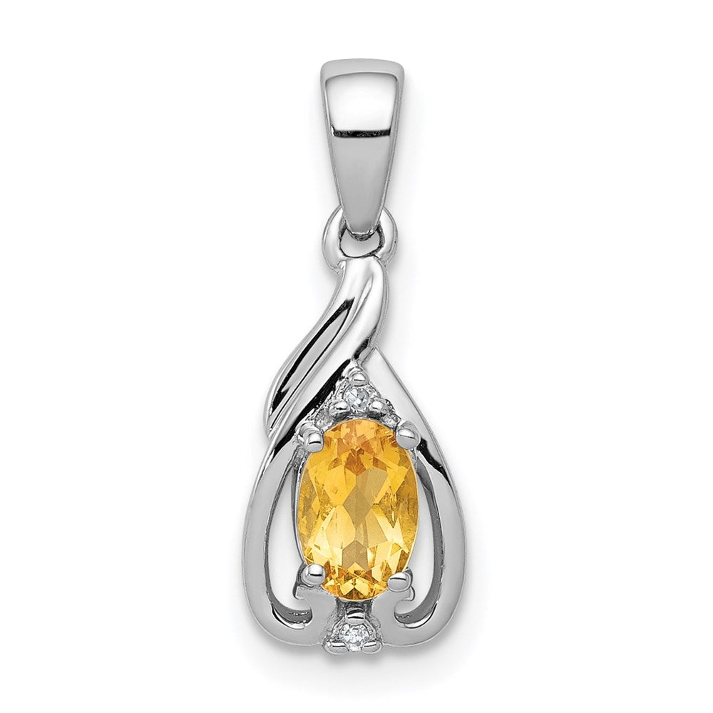 Sterlingsilber Rhodiniert Diamant & Citrin Oval Anhänger