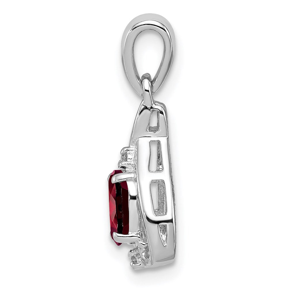 Sterlingsilber Rhodiniert Diamant & Granat Oval Anhänger
