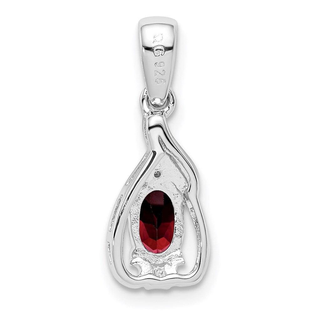 Sterlingsilber Rhodiniert Diamant & Granat Oval Anhänger