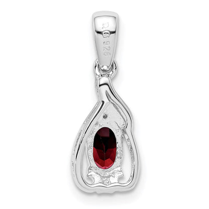 Sterlingsilber Rhodiniert Diamant & Granat Oval Anhänger