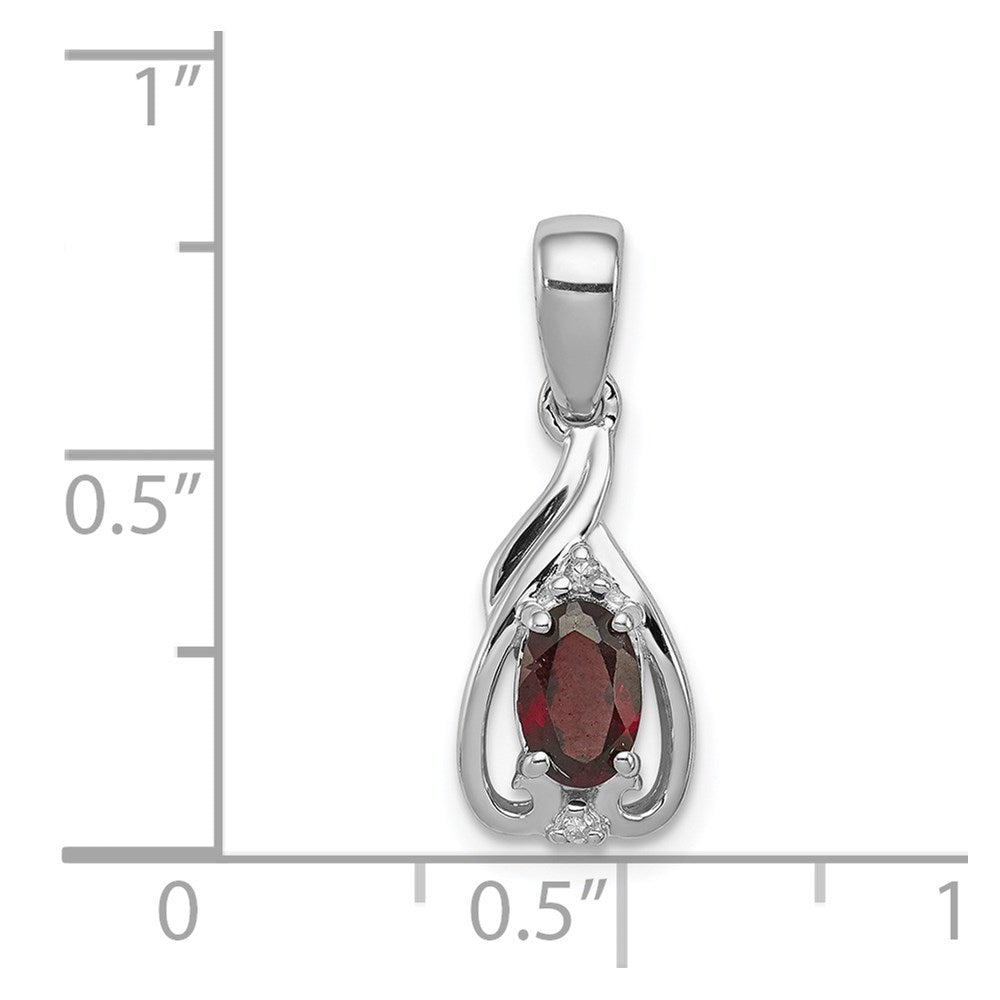 Sterlingsilber Rhodiniert Diamant & Granat Oval Anhänger