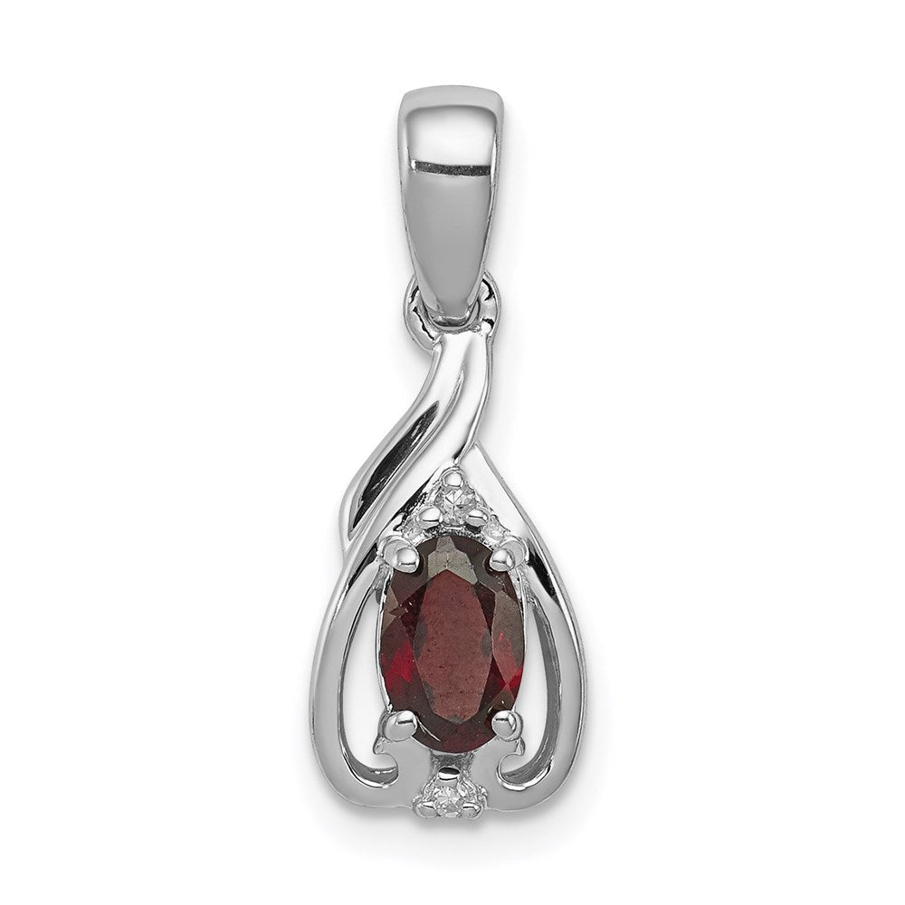 Sterlingsilber Rhodiniert Diamant & Granat Oval Anhänger