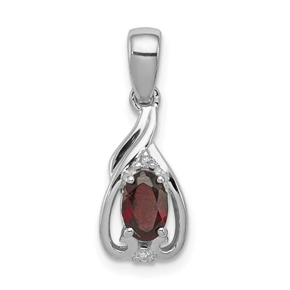 Sterlingsilber Rhodiniert Diamant & Granat Oval Anhänger