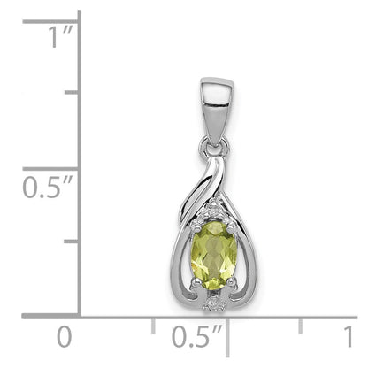 Sterlingsilber Rhodiniert Diamant und Peridot Oval Anhänger