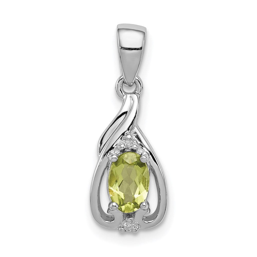 Sterlingsilber Rhodiniert Diamant und Peridot Oval Anhänger