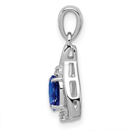 Sterlingsilber Rhodiniert Diamant & Saphir Oval Anhänger
