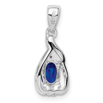 Sterlingsilber Rhodiniert Diamant & Saphir Oval Anhänger