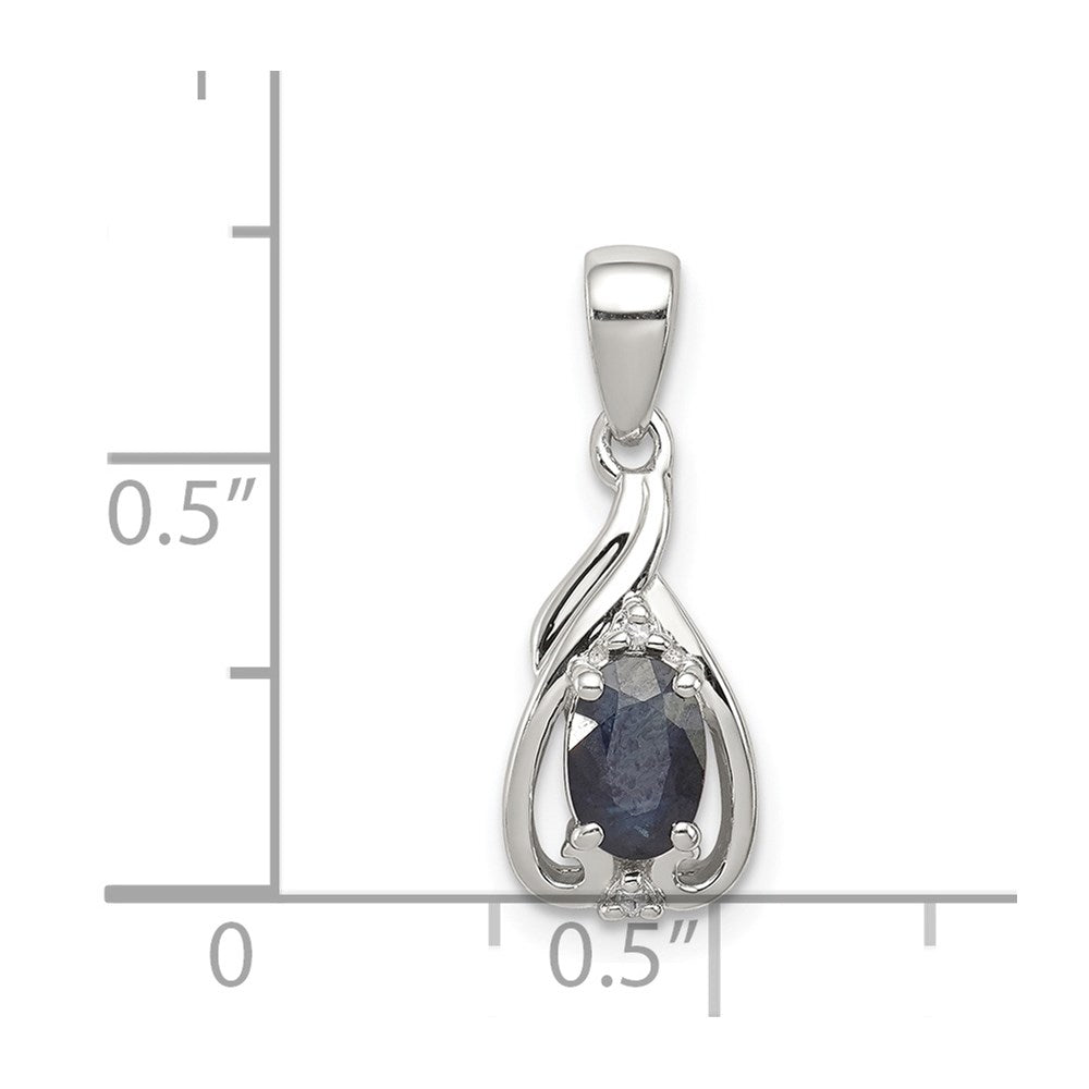 Sterlingsilber Rhodiniert Diamant & Saphir Oval Anhänger