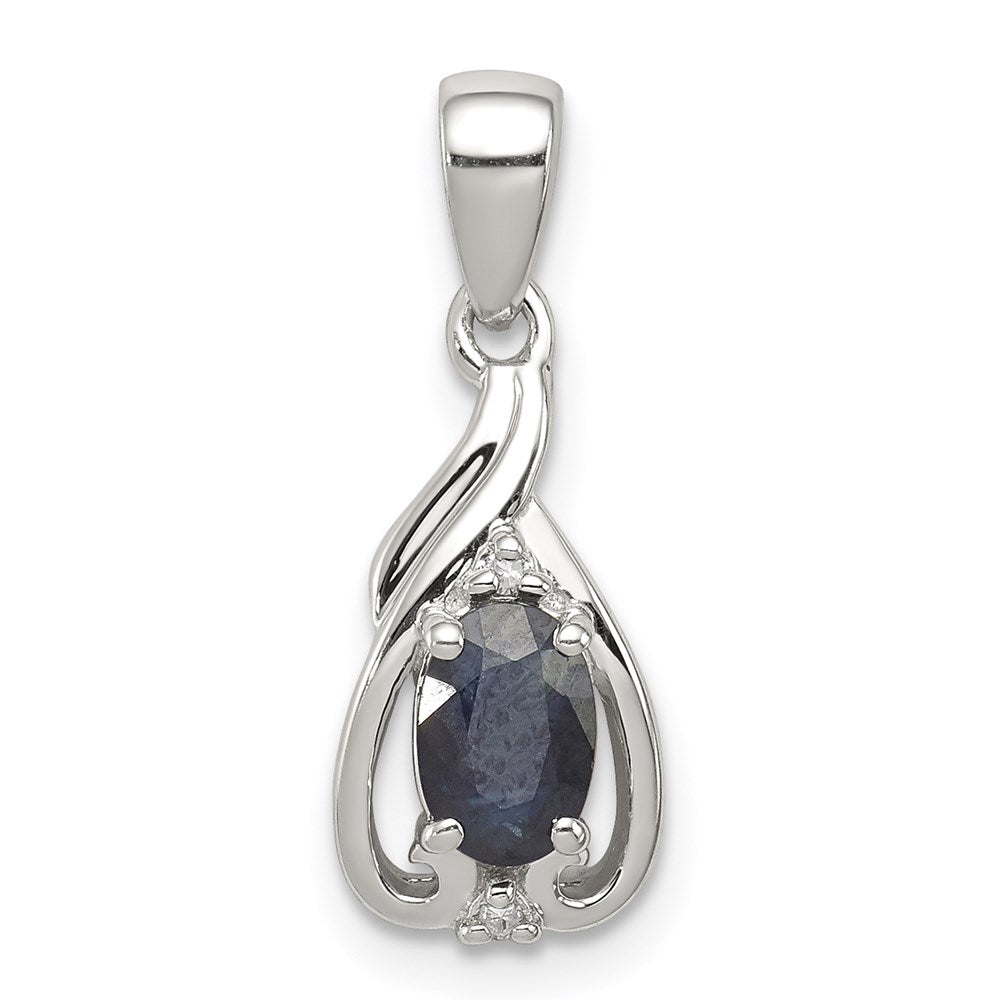 Sterlingsilber Rhodiniert Diamant & Saphir Oval Anhänger