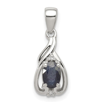 Sterlingsilber Rhodiniert Diamant & Saphir Oval Anhänger