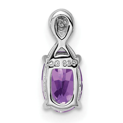 Sterlingsilber Rhodiniert Diamant und Amethyst Oval Anhänger