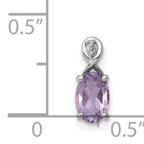 Sterlingsilber Rhodiniert Diamant und Amethyst Oval Anhänger