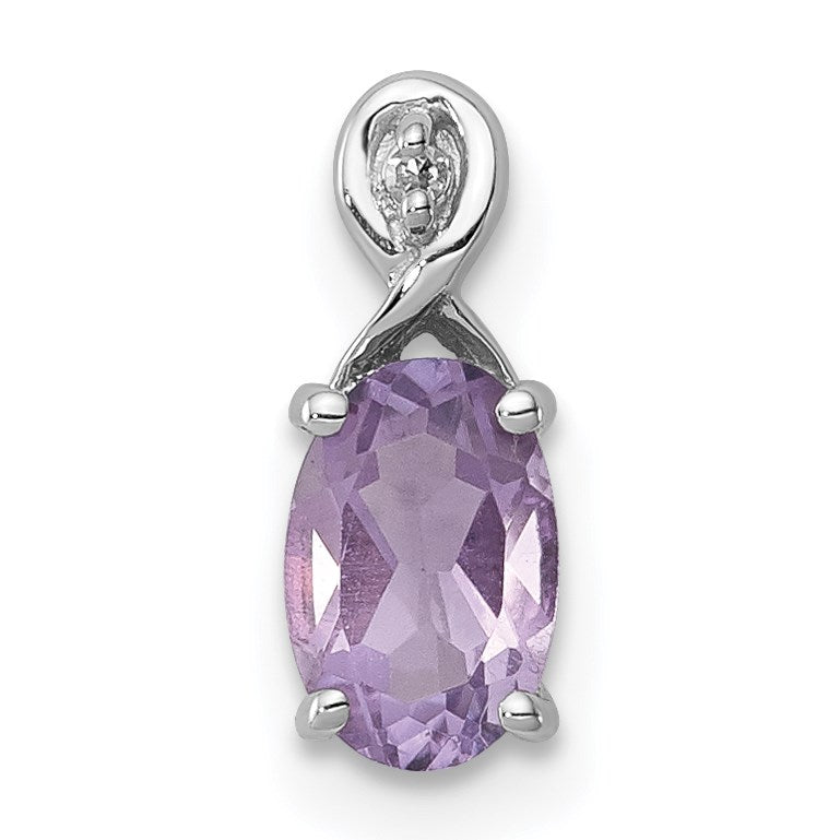 Sterlingsilber Rhodiniert Diamant und Amethyst Oval Anhänger