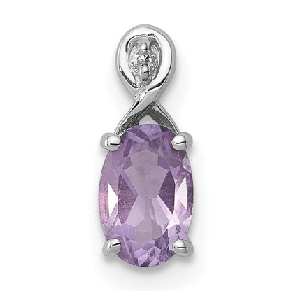 Sterlingsilber Rhodiniert Diamant und Amethyst Oval Anhänger