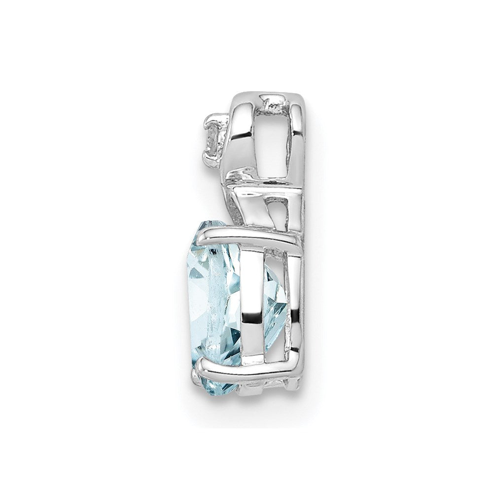 Sterlingsilber Rhodiniert Diamant. & Aquamarin Oval Anhänger