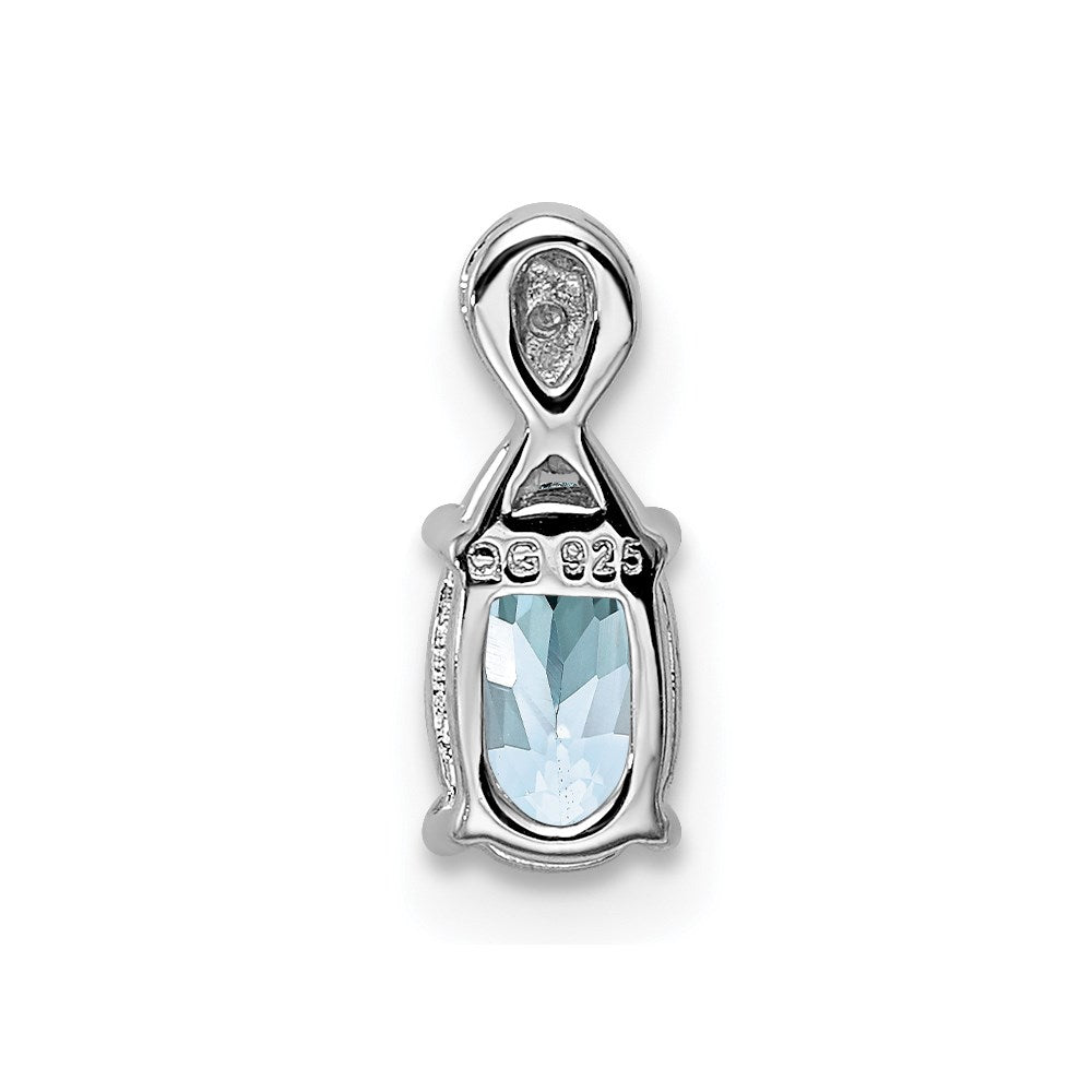 Sterlingsilber Rhodiniert Diamant. & Aquamarin Oval Anhänger