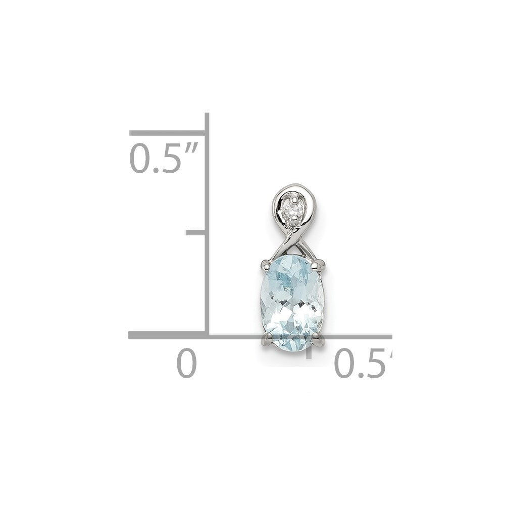 Sterlingsilber Rhodiniert Diamant. & Aquamarin Oval Anhänger
