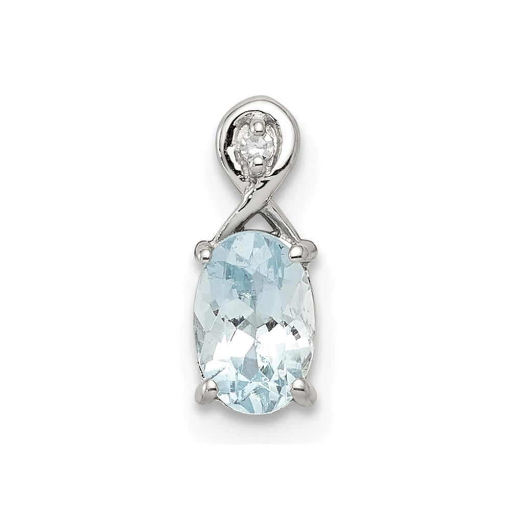 Sterlingsilber Rhodiniert Diamant. & Aquamarin Oval Anhänger