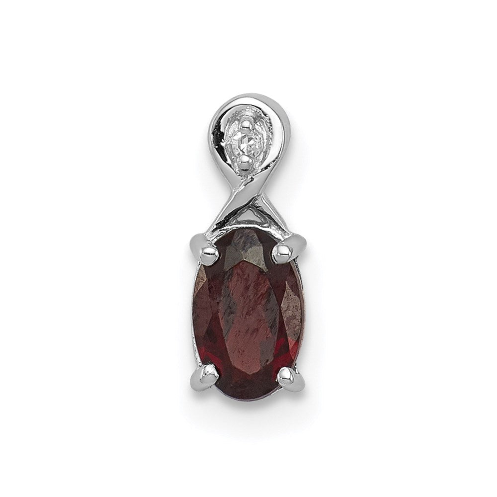 Sterlingsilber Rhodiniert Diamant & Granat Oval Anhänger