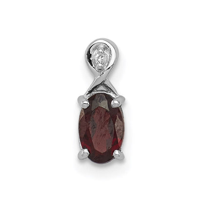 Sterlingsilber Rhodiniert Diamant & Granat Oval Anhänger