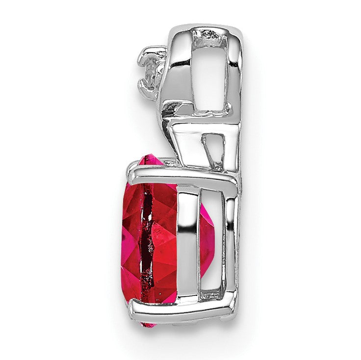 Sterlingsilber Rhodiniert Diamant & Rubin Oval Anhänger