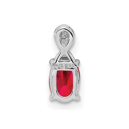 Sterlingsilber Rhodiniert Diamant & Rubin Oval Anhänger